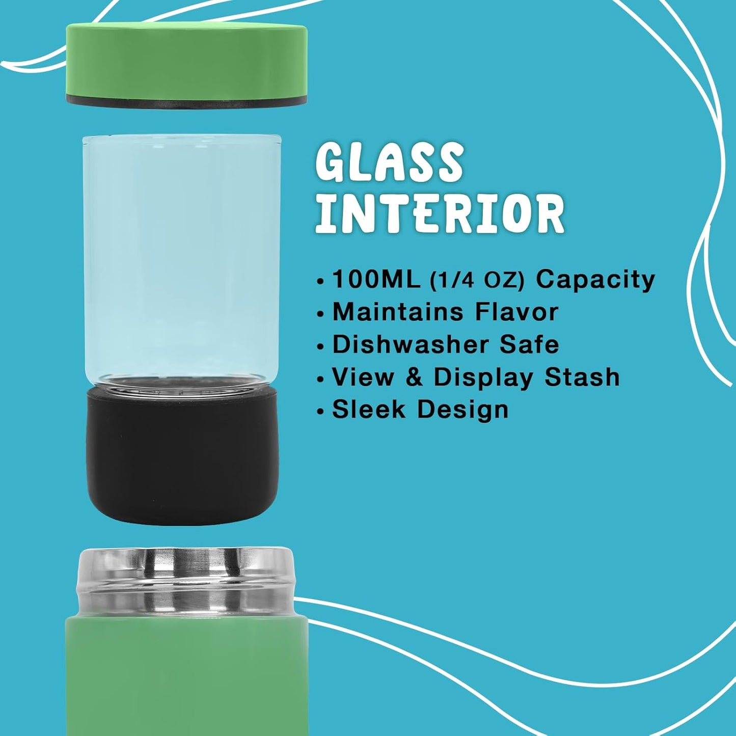 Mini Airtight Storage Container with Nested Glass Jar - Vacuum Sealed Insulated, UV Protection, Temperature Controlled Stainless Steel - Whiteboard Finish with Marker - 100 ml (1/4 Oz) - Espot.com.au