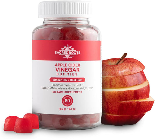 Organic Apple Cider Vinegar Gummies with Vitamin B12 and Beetroot Powder - Vegan, Sugar-Free, Non-GMO & Gluten-Free - Made in USA (30 Servings) - Espot.com.au