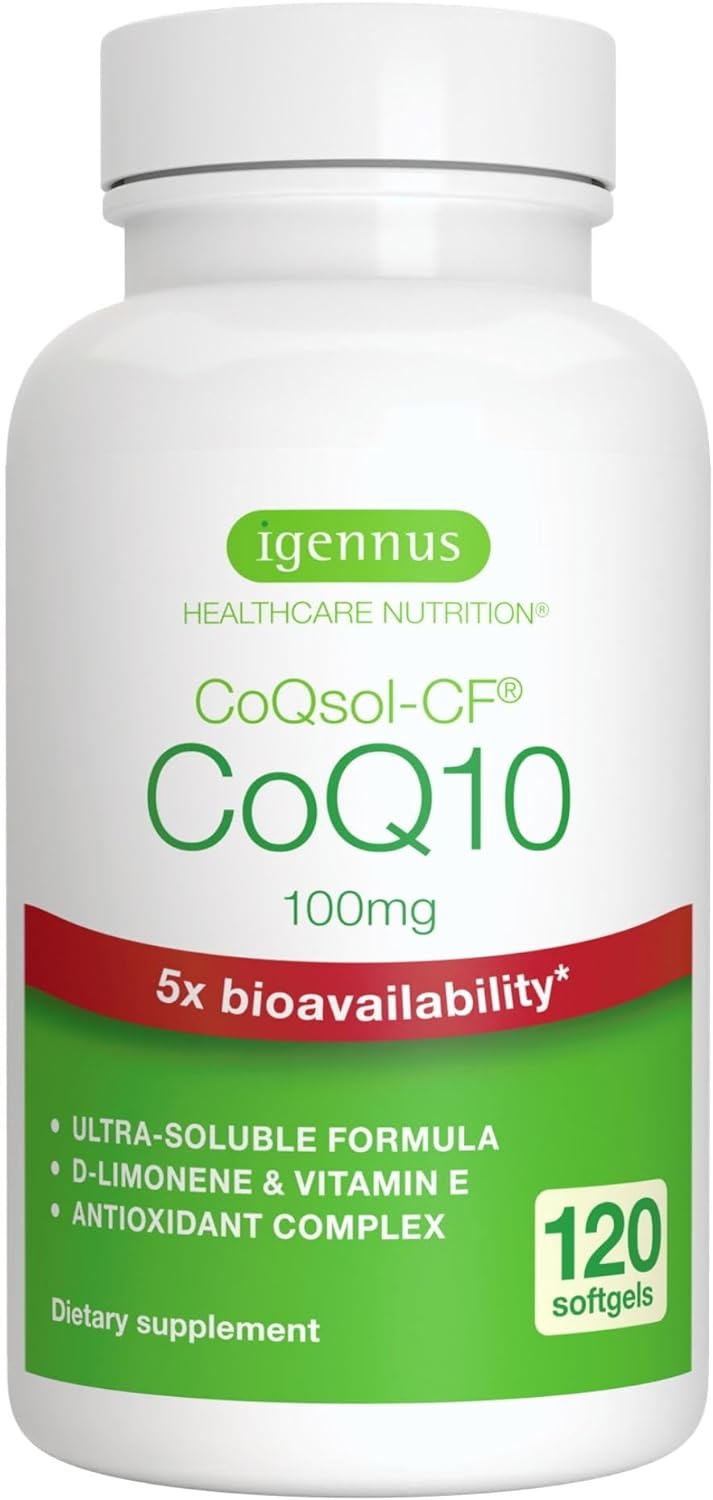 Igennus Advanced CoQ10 Supplement for Heart Health & Energy - 100mg, 120 Servings - Enhanced Bioavailability with CoQsol-CF, D-Limonene & Vitamin E - 1 Daily Dose - Espot.com.au