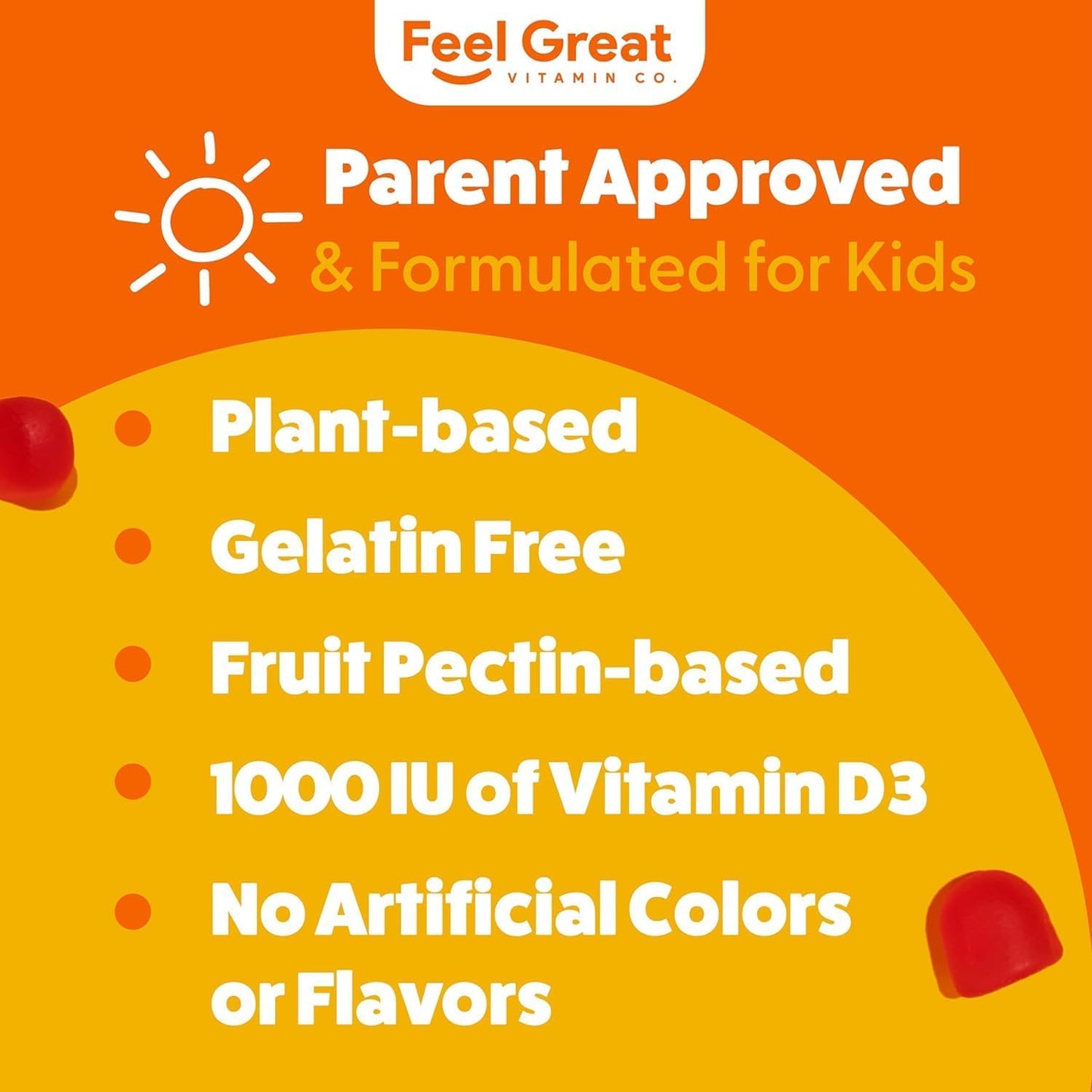 Feel Great Kids Vitamin D3 1000 IU Gummies - Citrus Flavored Vegetarian D3 Gummies for Healthy Bones, Mood, & Immune Support - 90 Day Supply from The Feel Great Vitamin Company - Espot.com.au