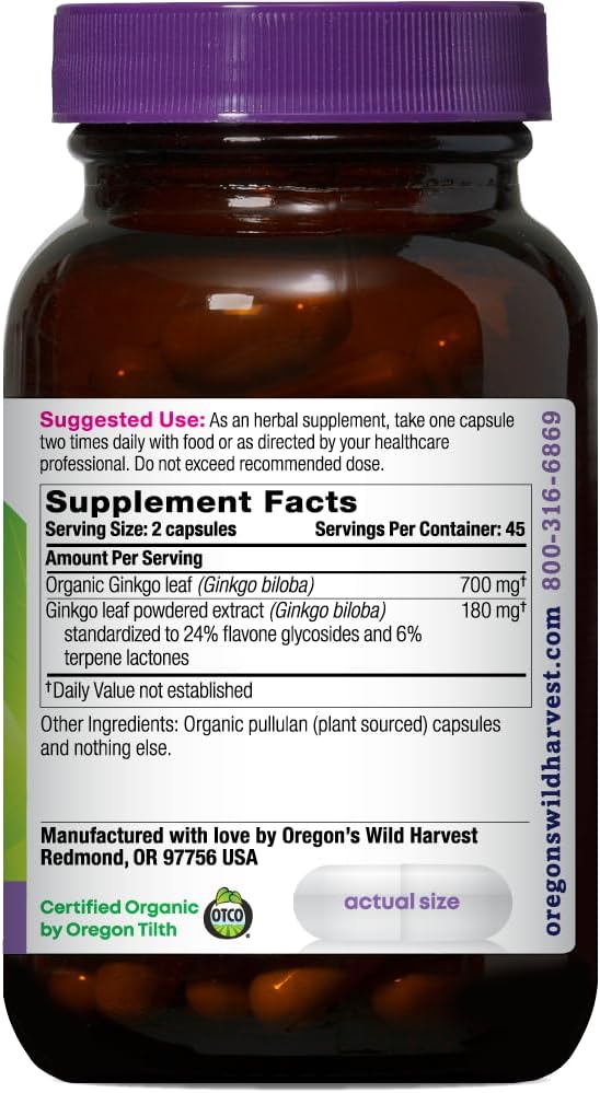 Organic Non-GMO Ginkgo Capsules - 90 Count by Oregon's Wild Harvest - Espot.com.au