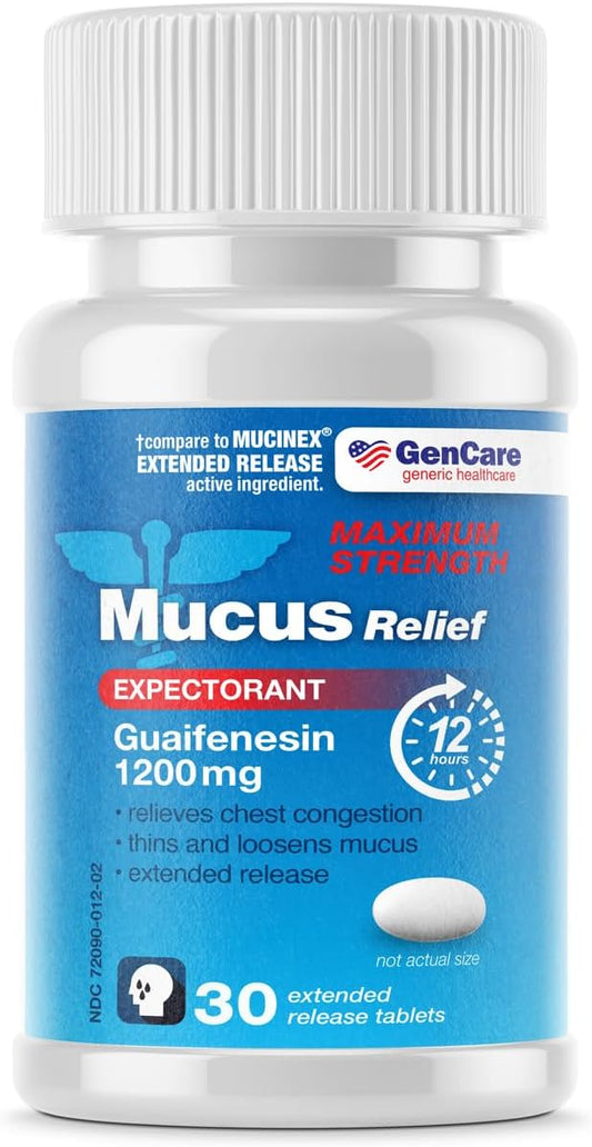 gencare-mucus-relief-tablets---1200mg-guaifenesin-maximum-strength---30-count-extended-release-expectorant-for-chest-congestion-cough---thins-mucus-for-12-hours---compare-to-mucinex-max-strength-1