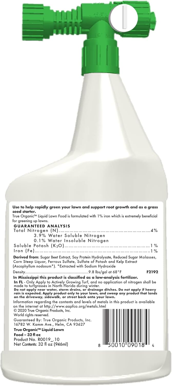 Organic Liquid Lawn Fertilizer with Iron for Rapid Green-Up - Covers 2,000 Sq. Ft. - 32 fl. oz. Hose-End Sprayer - Espot.com.au