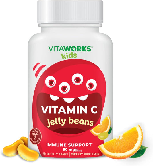 VitaWorks Kids Vitamin C Orange Jelly Beans - 80mg Immune Support Gummies - Vegan, GMO-Free, Gluten Free - 60 Count - Espot.com.au