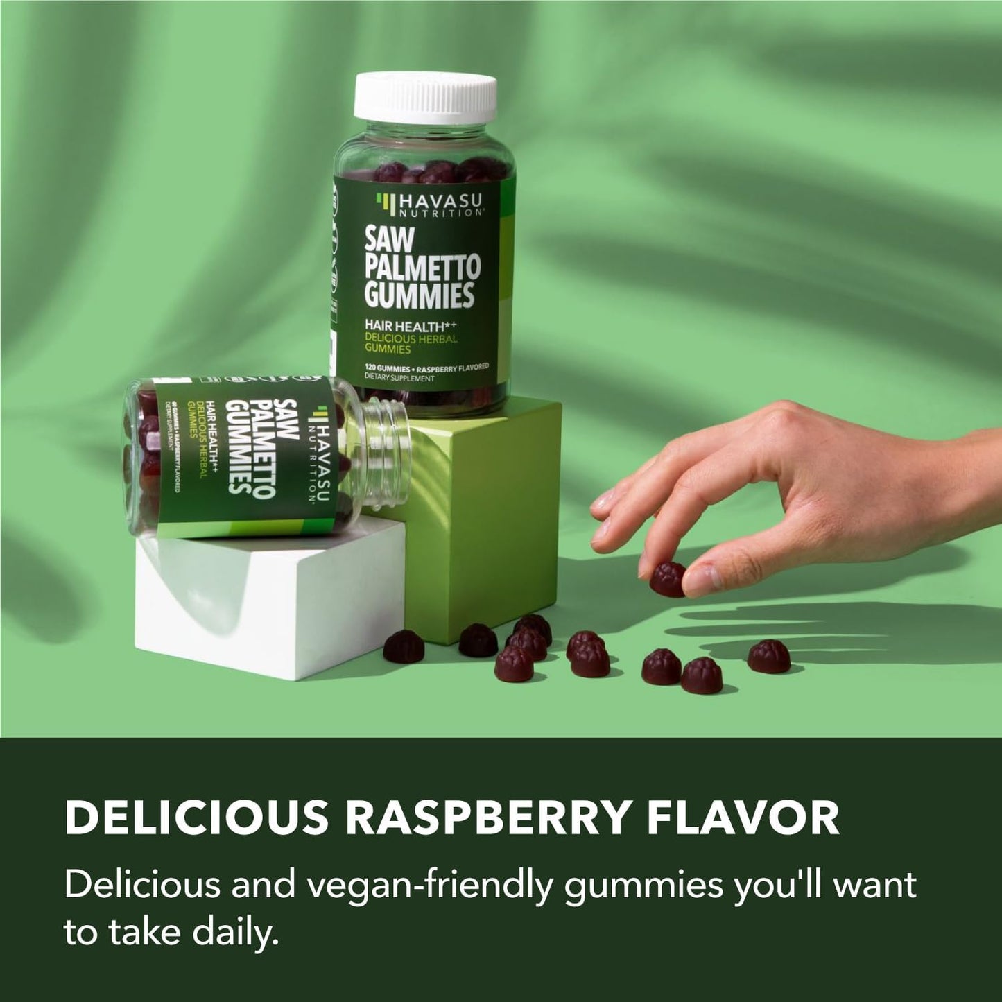 Saw Palmetto Gummies for Men - Hair Health & Balding Support - 60 Count - Raspberry Flavor - Vegan & Non-GMO - 1 Month Supply - Espot.com.au