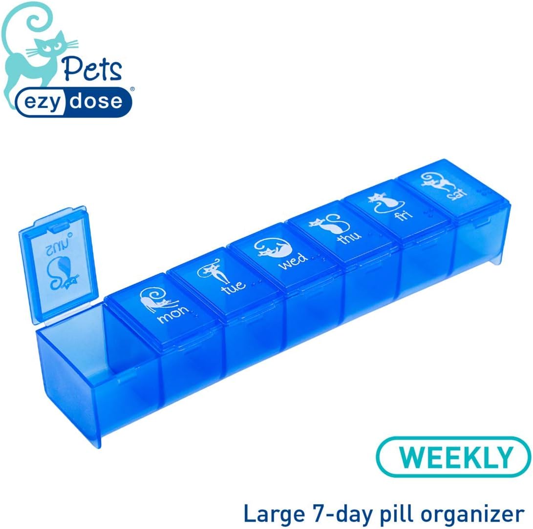 7-day-ezy-dose-pet-pill-case---medicine-planner-vitamin-organizer-for-cats---large-compartments-with-blue-lids---convenient-for-treats-travel---bpa-free-4