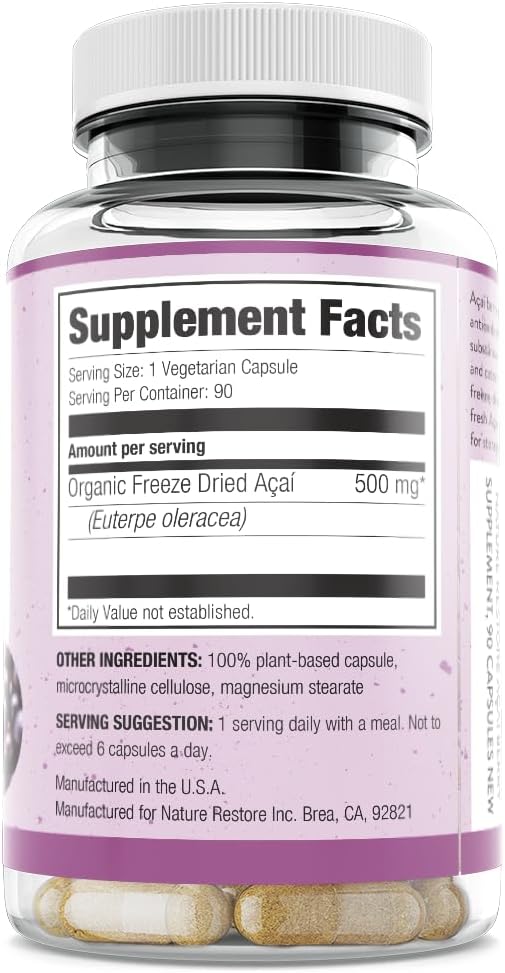 Organic Freeze Dried Acai Berry Supplement - 90 Capsules, Non GMO, Gluten Free, Vegan - Nature Restore Rejuvenate & Energize with Pure Acai Berry - Espot.com.au