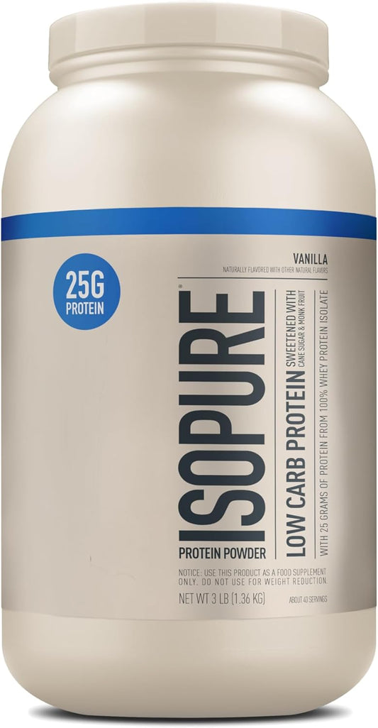 Vanilla Isopure Low Carb Whey Protein Powder - 100% Pure Isolate, Lactose & Gluten Free, 25g Protein, 3 Lbs, 40 Servings, Enriched with Vitamins - Espot.com.au