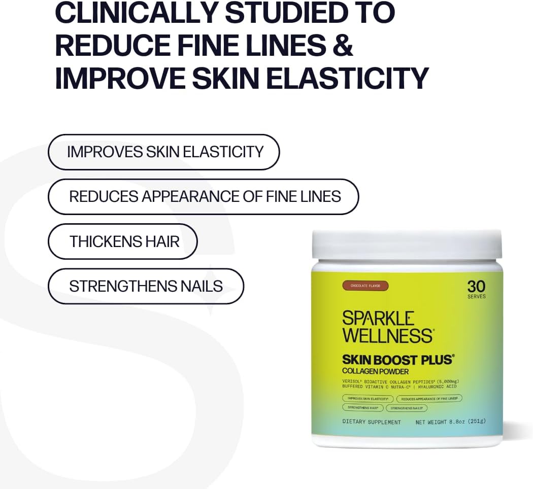 Skin Boost Plus Collagen Powder Supplement (Chocolate) [30 Servings] | Verisol Bioactive Hydrolyzed Collagen Peptides, Vitamin C, Hyaluronic Acid for Enhanced Skin Elasticity - Espot.com.au
