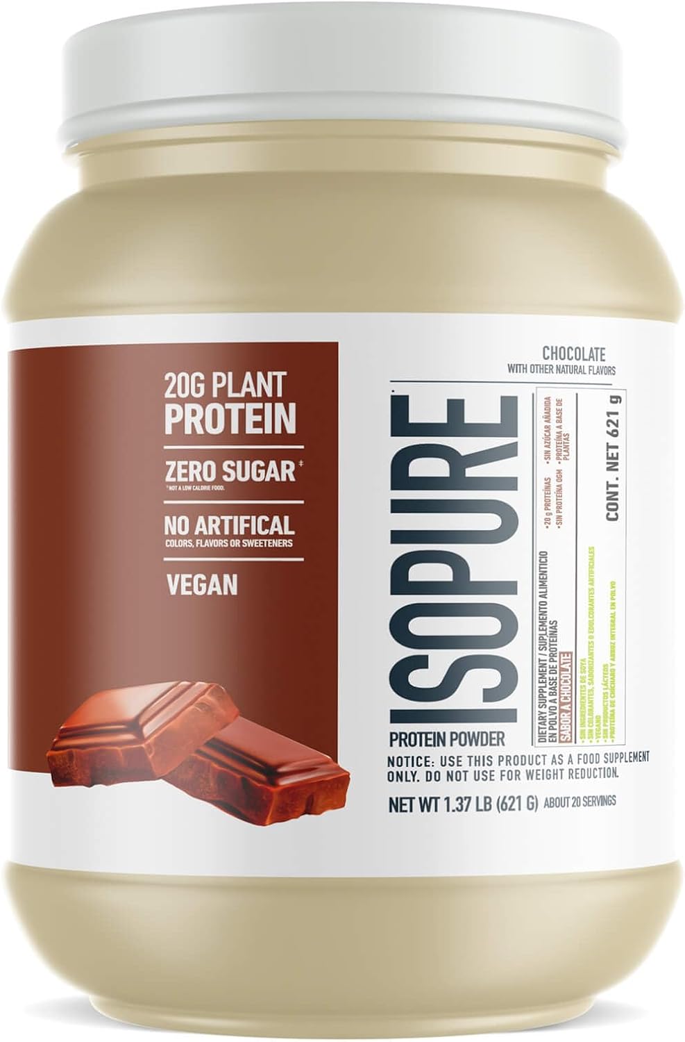 Isopure Chocolate Plant-Based Protein Powder - 1.37 Lbs, 20 Servings - Lactose & Gluten Free, 20g Plant Protein, With Iron - Espot.com.au