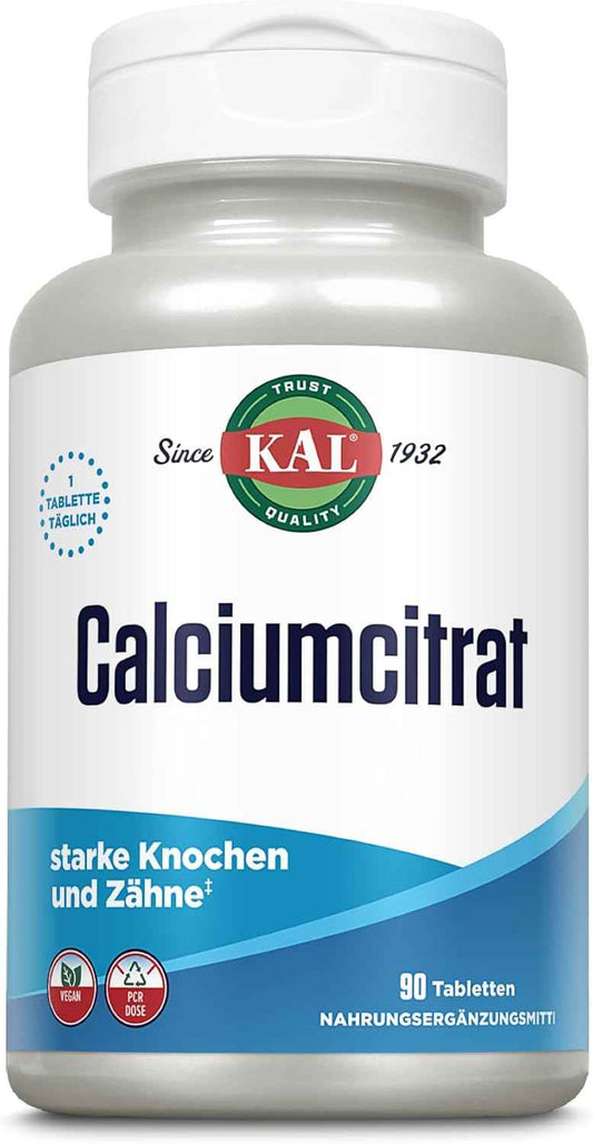 High Strength KAL Calcium Citrate Tablets - 1000mg, 90 Count - Bone Health and Strong Teeth Supplement