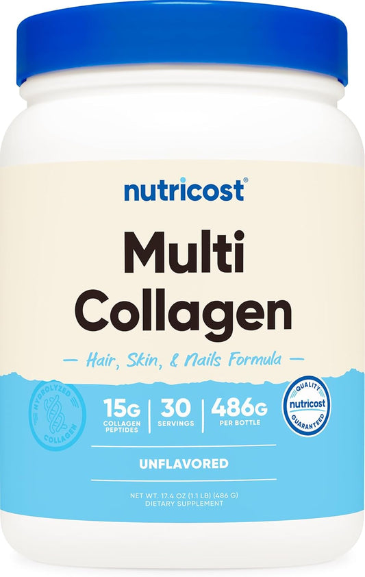 Nutricost Multi Collagen Protein Complex with Biotin and Hyaluronic Acid - Unflavored Supplement, 30 Servings - Espot.com.au