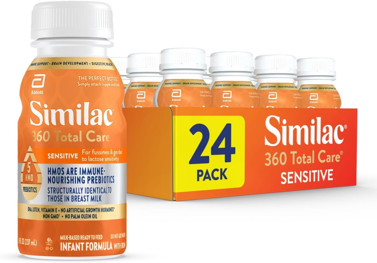 Similac 360 Total Care Sensitive Infant Formula for Lactose Sensitivity, 5 HMO Prebiotics, Non-GMO, Ready to Feed, 8-fl-oz Bottle, 24-Pack - Espot.com.au