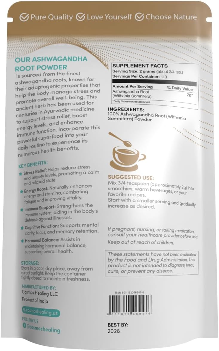 organic-ashwagandha-root-powder---ayurvedic-stress-support-energy-booster---8-oz---113-servings---non-gmo-vegan-gluten-free---2g-per-serving-2