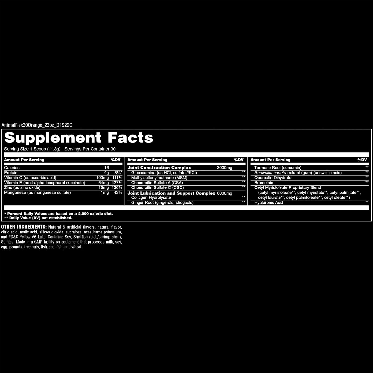 Orange Flavored Animal Flex Powder - Joint Support Supplement with Turmeric, Glucosamine, Chondroitin, MSM, Collagen, Boswellia - Pain Relief, Muscle Repair, 30 Scoops - Espot.com.au