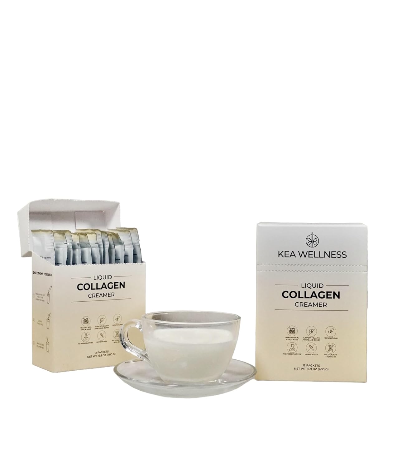 All-Natural Liquid Collagen Coffee Creamer with Bovine & Marine Peptides - Types I, II, III - Single-Serve 12-Pack - Boost Health & Beauty Naturally - Espot.com.au