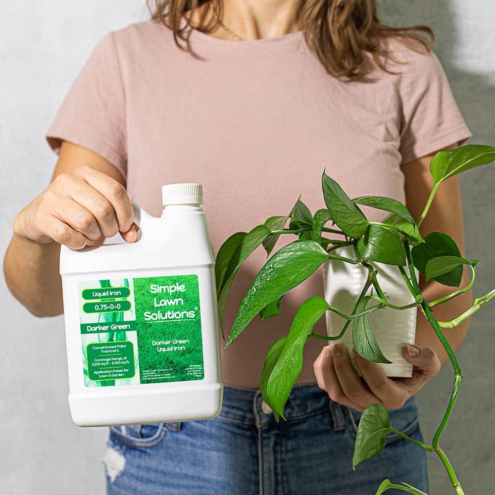 Liquid Iron Fertilizer for Darker Green Lawns - Chelated Micronutrients - Concentrated Green Booster for Turf Grass, Indoor Plants, and Gardens - 32 Ounce - Espot.com.au