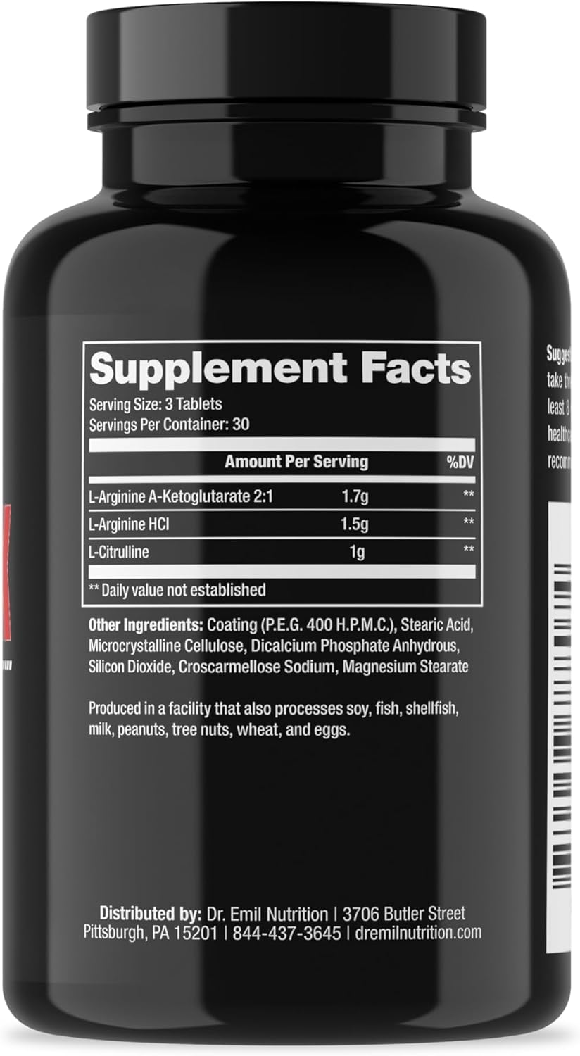 Dr. Emil - Elite L Arginine and L-Citrulline Nitric Oxide Supplement - 3150mg Highest Dose for Vascularity, Endurance, Heart Health - AAKG and HCL - 90 Tablets - Espot.com.au