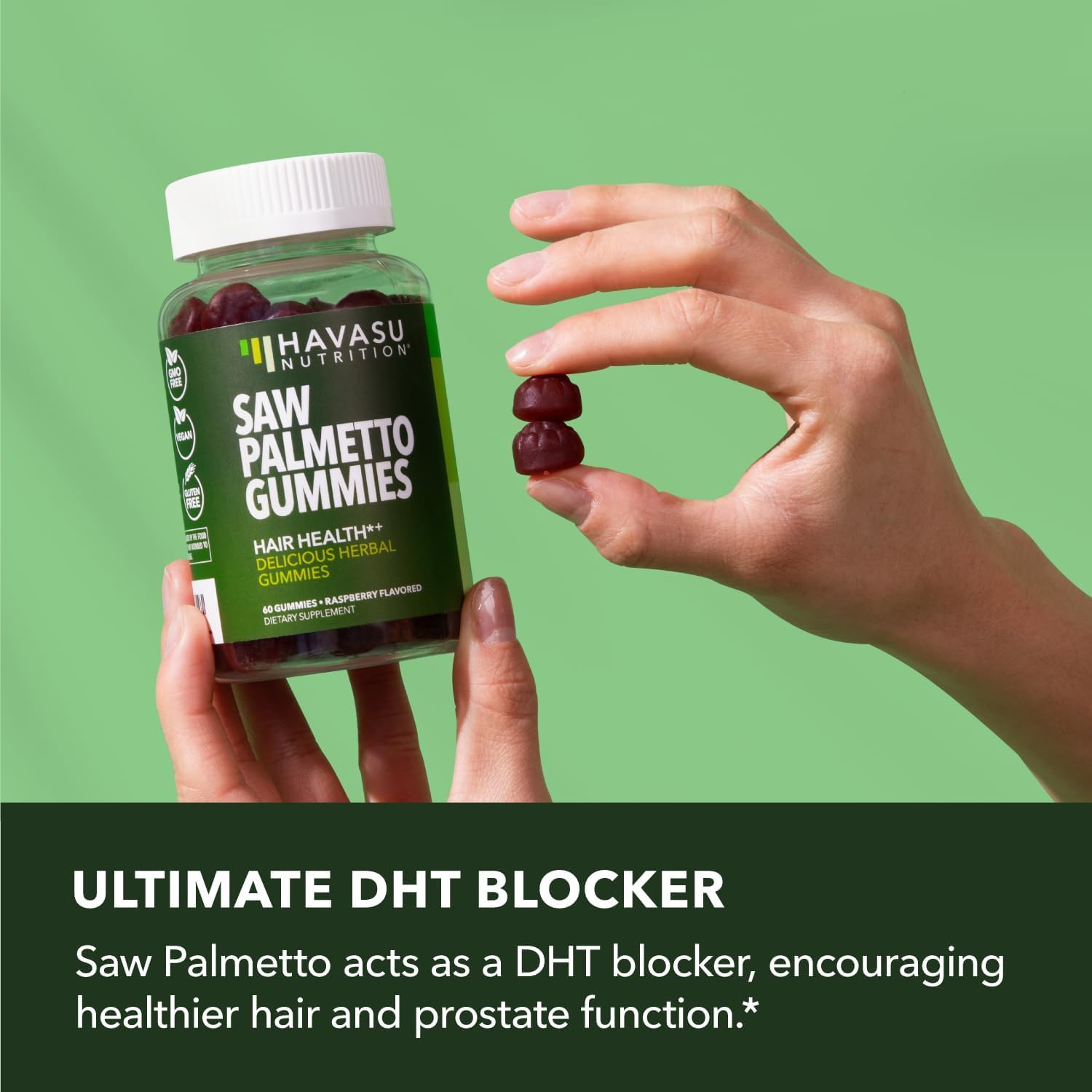 Saw Palmetto Gummies for Men - Hair Health & Balding Support - 60 Count - Raspberry Flavor - Vegan & Non-GMO - 1 Month Supply - Espot.com.au
