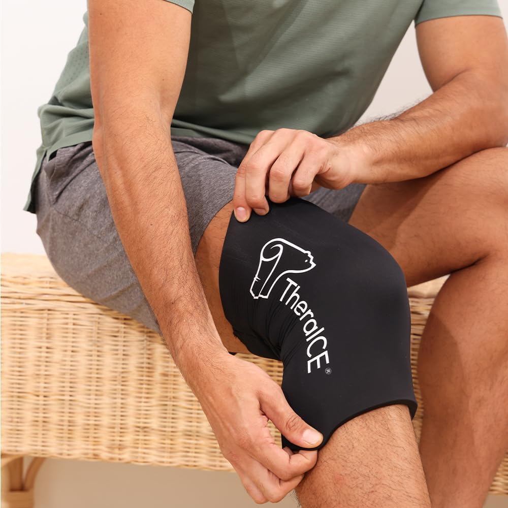 Reusable TheraICE Knee Ice Pack Wrap Compression Sleeve for Injuries - Cold Gel Pack Brace for Elbow, Ankle, Calf - Flexible Recovery for Meniscus, ACL, MCL Pain Relief - Size Medium - Espot.com.au