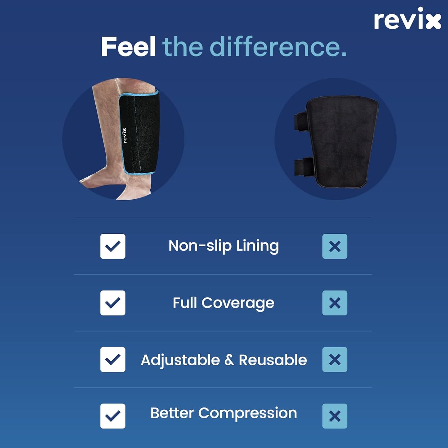 REVIX XL Shin Ice Pack - Reusable Gel Cold Pack for Calf and Elbow Pain Relief - Leg Cold Therapy Compression Sleeve with Full 360° Coverage - Refreezable and Comfortable - Espot.com.au