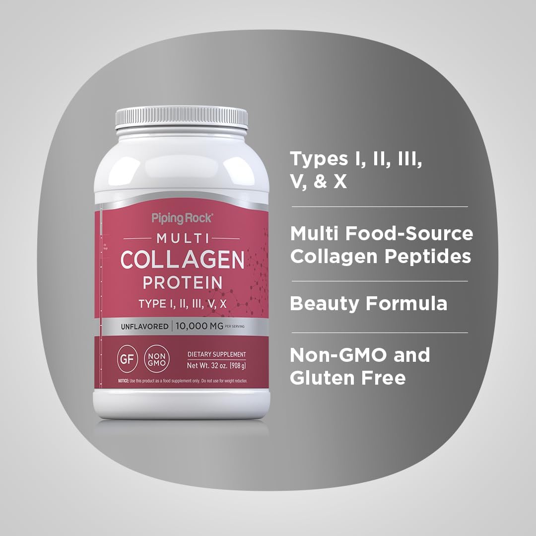 Piping Rock Multi Collagen Protein Powder 32oz for Women and Men - Types I, II, III, V, X - Unflavored Supplement - Non-GMO, Gluten Free - Espot.com.au