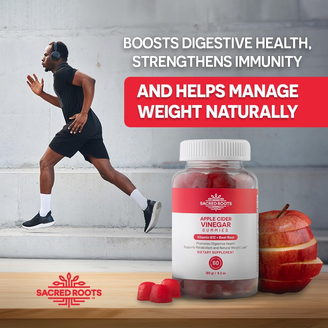 Organic Apple Cider Vinegar Gummies with Vitamin B12 and Beetroot Powder - Vegan, Sugar-Free, Non-GMO & Gluten-Free - Made in USA (30 Servings) - Espot.com.au