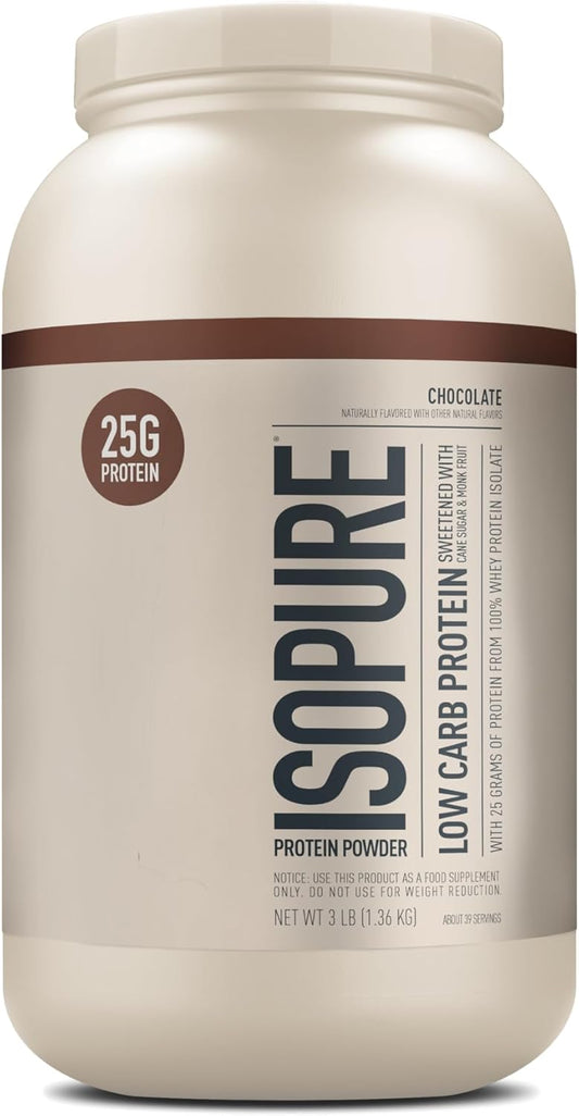 Isopure Low Carb Chocolate Whey Isolate Protein Powder - Gluten & Lactose Free - 25g Protein Per Serving - 3 Lbs, 39 Servings - Espot.com.au