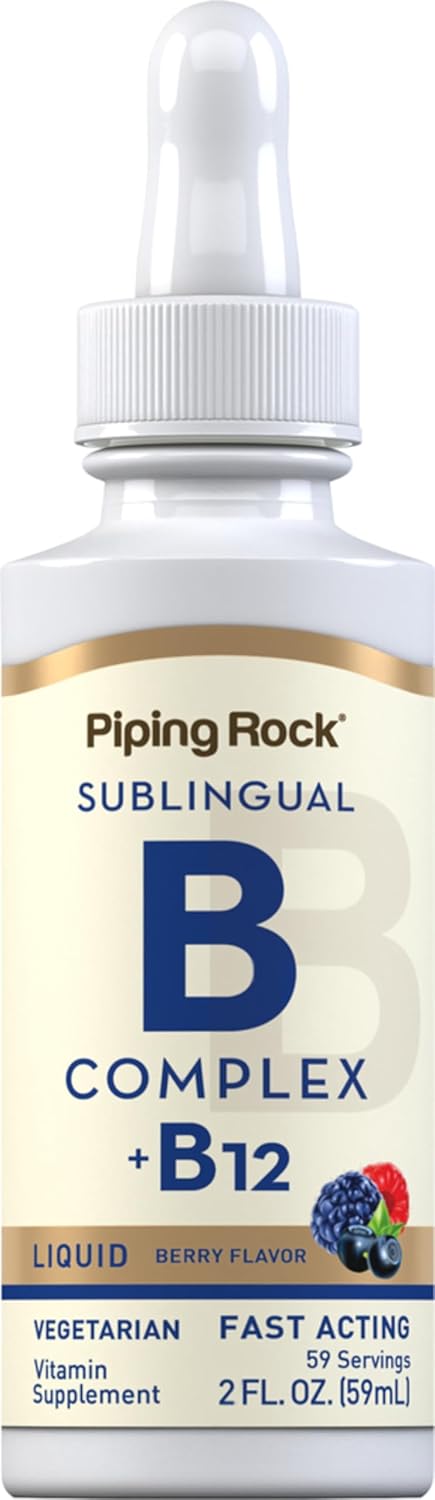 Piping Rock Vitamin B Complex Liquid Drops 2 Fl Oz | Sublingual Tincture Supplement with B12 | Berry Flavor for Women and Men | Vegetarian, Non-GMO, Gluten Free - Espot.com.au