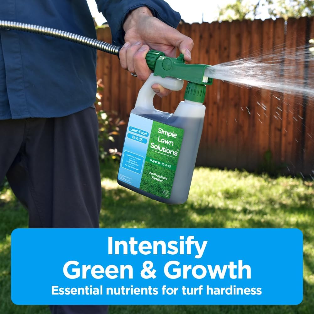 Premium Liquid Lawn Fertilizer 15-0-15 for Growth & Green Grass - Nitrogen, Potassium, Humic, Fish & Seaweed Blend - All Grass Types - Simple Lawn Solutions - All Season Formula - 32oz Sprayer Included - Espot.com.au