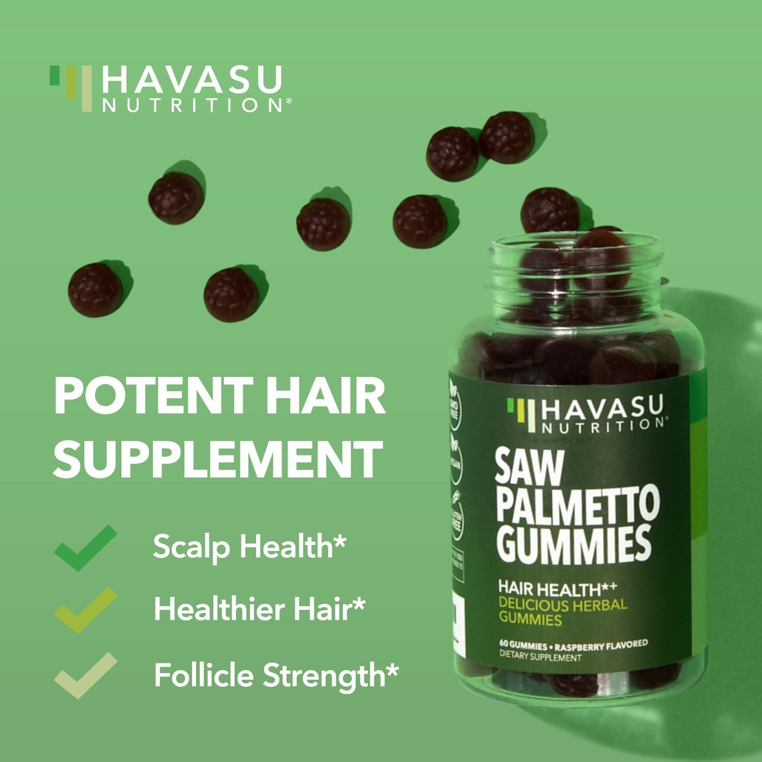 Saw Palmetto Gummies for Men - Hair Health & Balding Support - 60 Count - Raspberry Flavor - Vegan & Non-GMO - 1 Month Supply - Espot.com.au