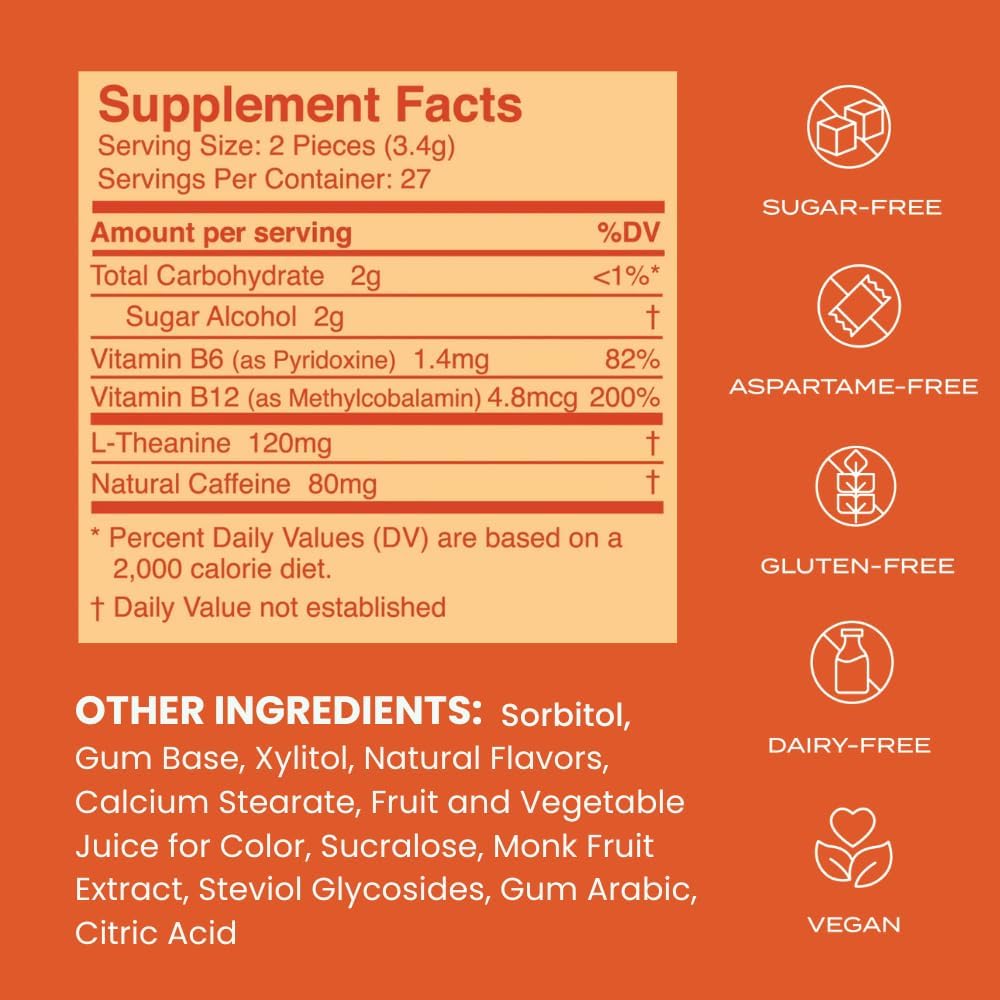 Sugar-Free NeuroGum Energy Caffeine Gum (144 Pieces) with L-Theanine, Natural Caffeine, Vitamin B12 & B6 - Nootropic Energy Supplement for Women & Men - Peppermint & Cinnamon Flavor - Espot.com.au