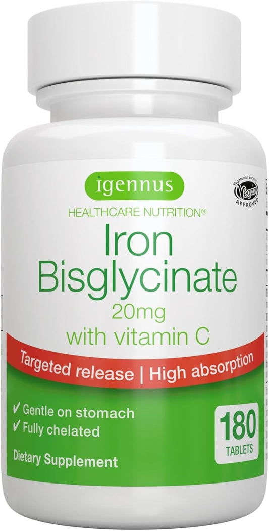 igennus-high-absorption-chelated-iron-bisglycinate-20mg-with-vitamin-c---6-month-supply---gentle-formula-for-women-and-men---vegan---180-tablets-1