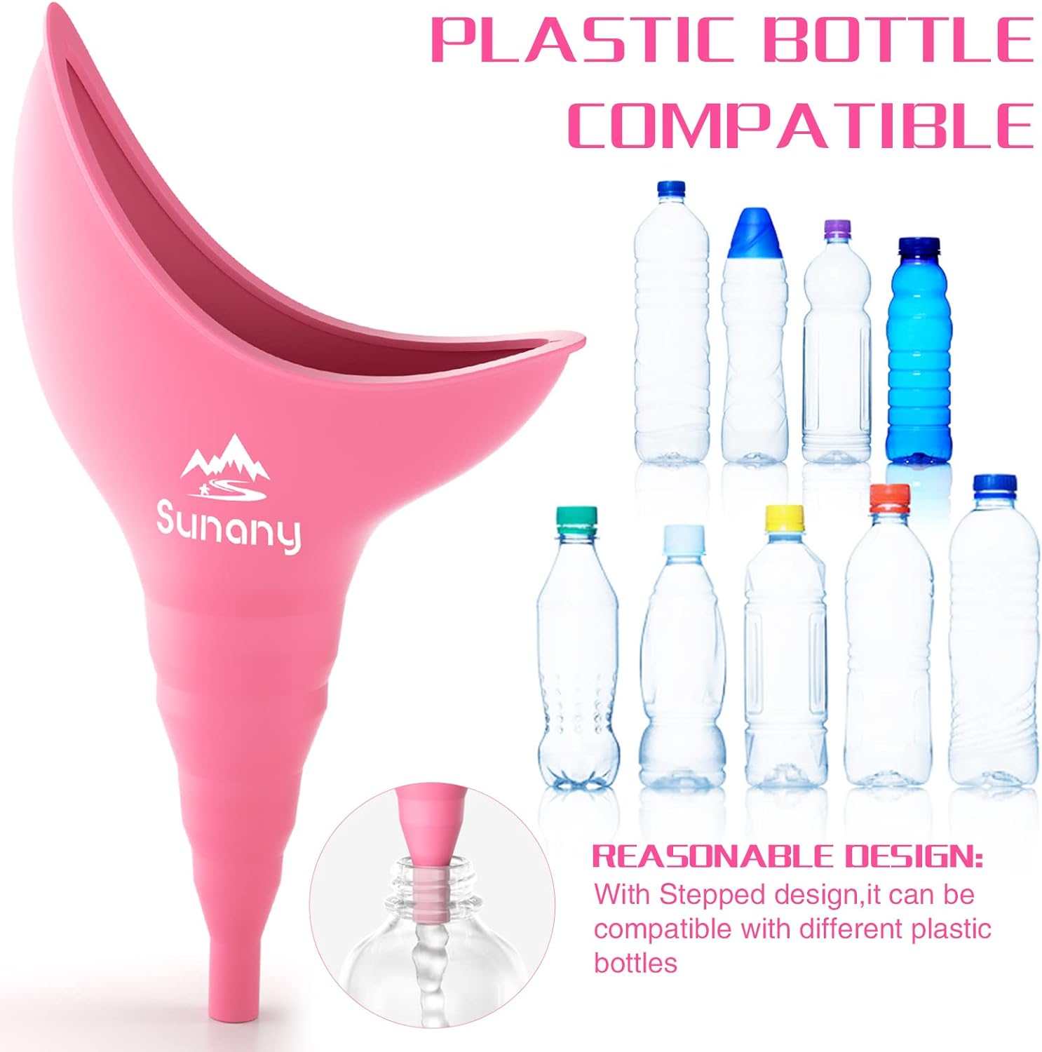 Portable Female Urinal with Silicone Funnel - Reusable, Standing Urinal for Women - Perfect for Camping, Travel, and Outdoor Activities - Pink - Espot.com.au