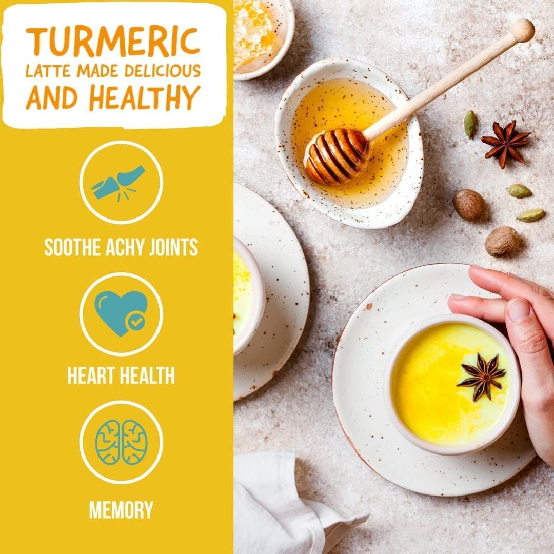 Organic Turmeric Latte Golden Milk with Lion's Mane & Turkey Tail Mushroom Extracts - Herbal Mushroom Coffee Substitute Alternative, 30 Servings - Espot.com.au