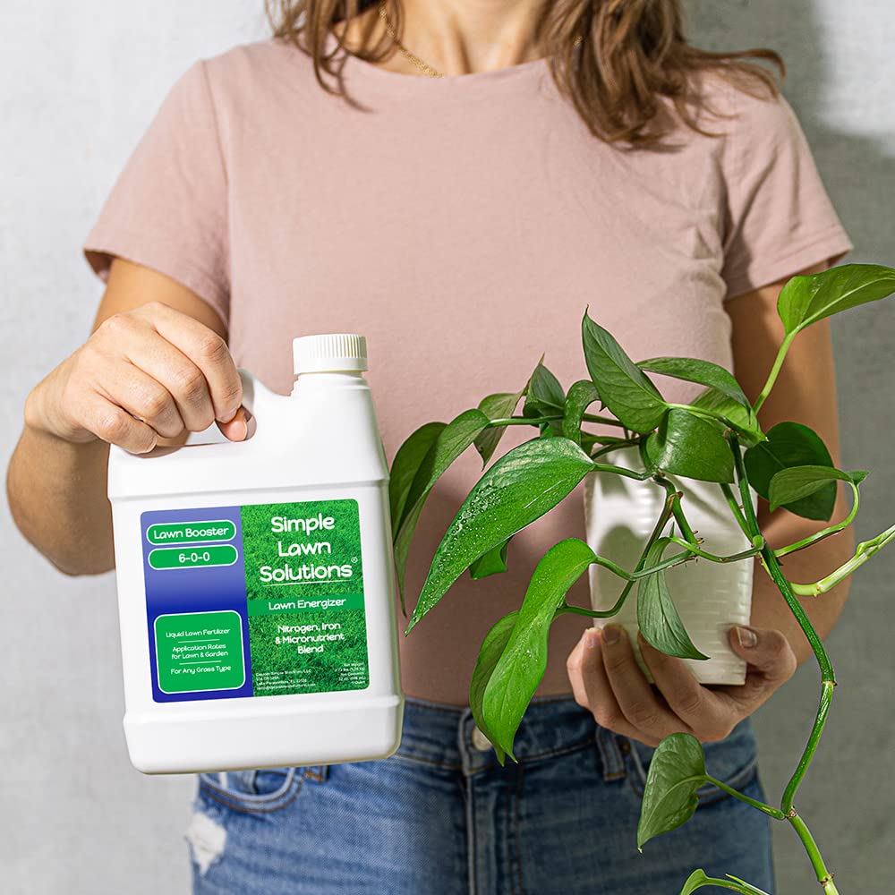 Liquid Turf Concentrated Fertilizer with Iron & Nitrogen - Commercial Grade Lawn Energizer Micronutrient Booster for All Grass Types - 1 Quart Bottle by Simple Lawn Solutions - Espot.com.au