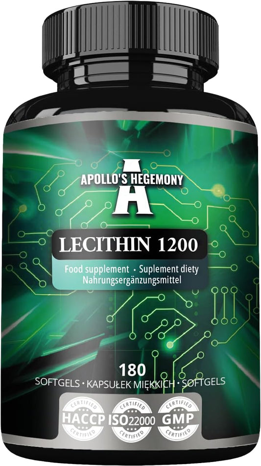 High Strength Lecithin 1200mg with Vitamin E Softgels - 180 Capsules - Soy Supplement for Cognitive & Cardio Health - Lab Tested - 6 Month Supply