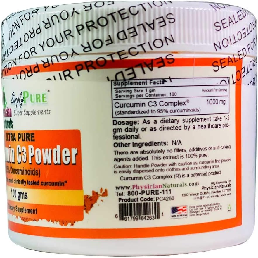 physician-naturals-ultra-pure-curcumin-c3-complex-powder---100-pure-turmeric-extract-for-joint-support-and-immune-health---100g---high-absorption-formula-2