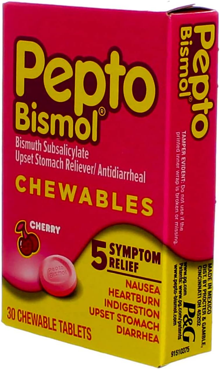 pepto-bismol-chewable-tablets-for-digestive-relief---cherry-flavor-pack-of-12---30-ea-per-pack---relieves-5-symptoms-5