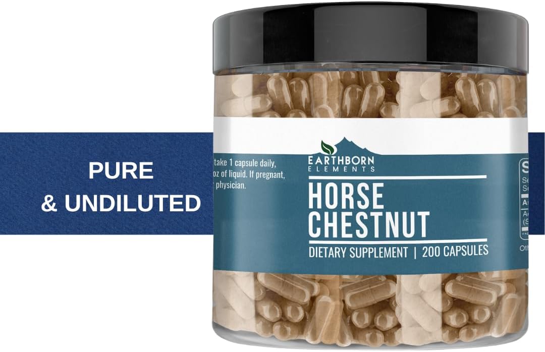 200 Count Pure & Undiluted Horse Chestnut Capsules by Earthborn Elements - No Additives Added - Espot.com.au