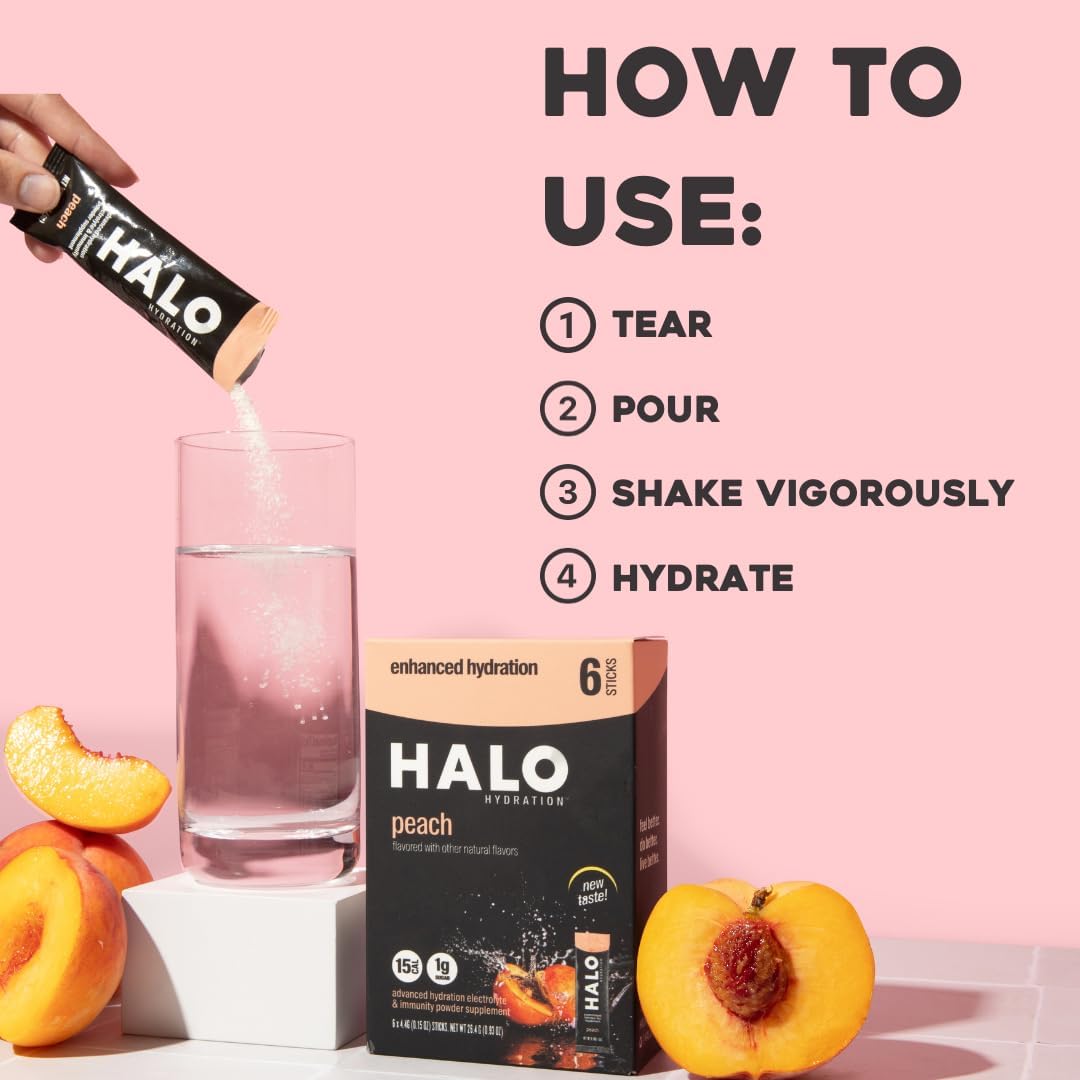 organic-peach-electrolyte-powder-packets---24-servings-low-sugar-vegan-essential-vitamins-minerals-halo-sport-hydration-5