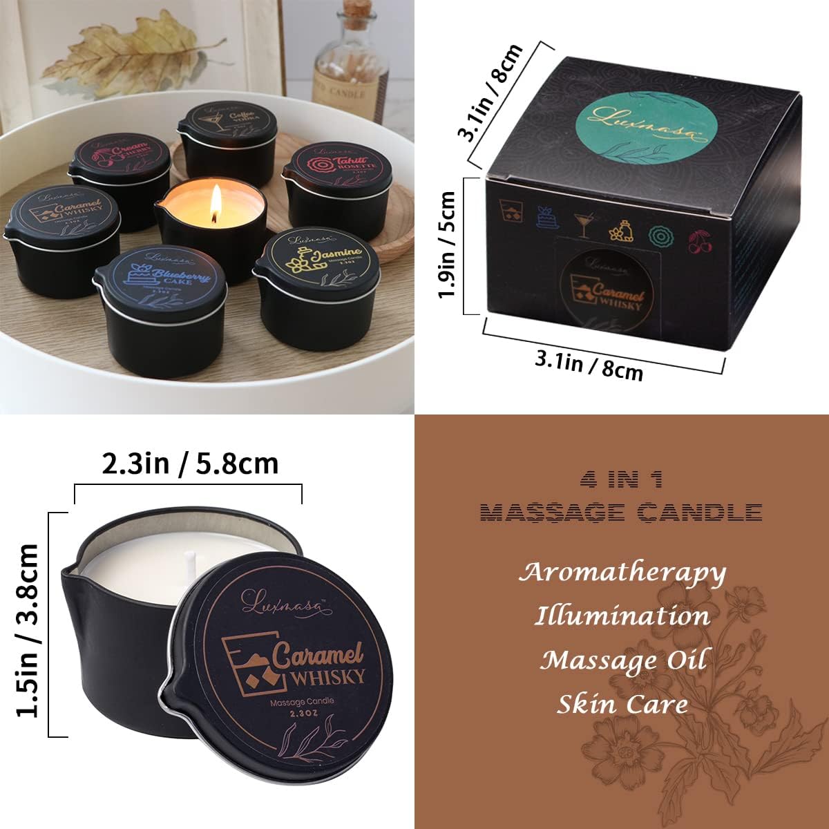 Luxurious Soybean Wax Candle with Caramel Whisky Scent for Stress Relief and Skin Moisturizing - Perfect for Romantic SPA at Home - 2.35 OZ - Espot.com.au