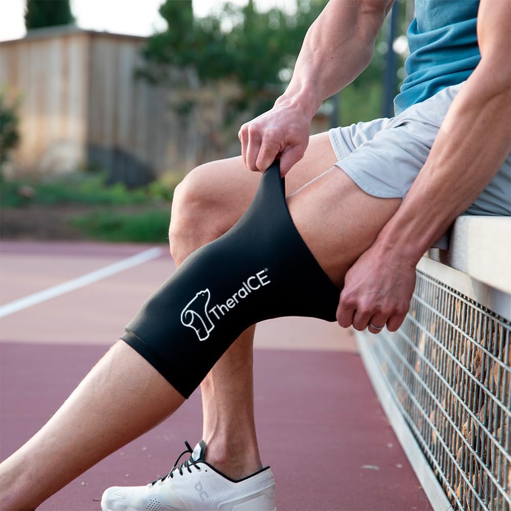 xl-theraice-knee-ice-pack-wrap-compression-sleeve---reusable-gel-cold-pack-brace-for-injuries-hamstring-and-quad---flexible-cold-wrap-for-pain-relief-and-recovery-5