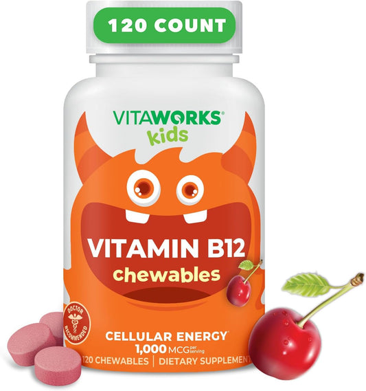 vitaworks-kids-vitamin-b12-chewable-tablets---natural-cherry-flavor---vegan-gmo-gluten-free---1000mcg---120ct---energy-cellular-support-for-children-1