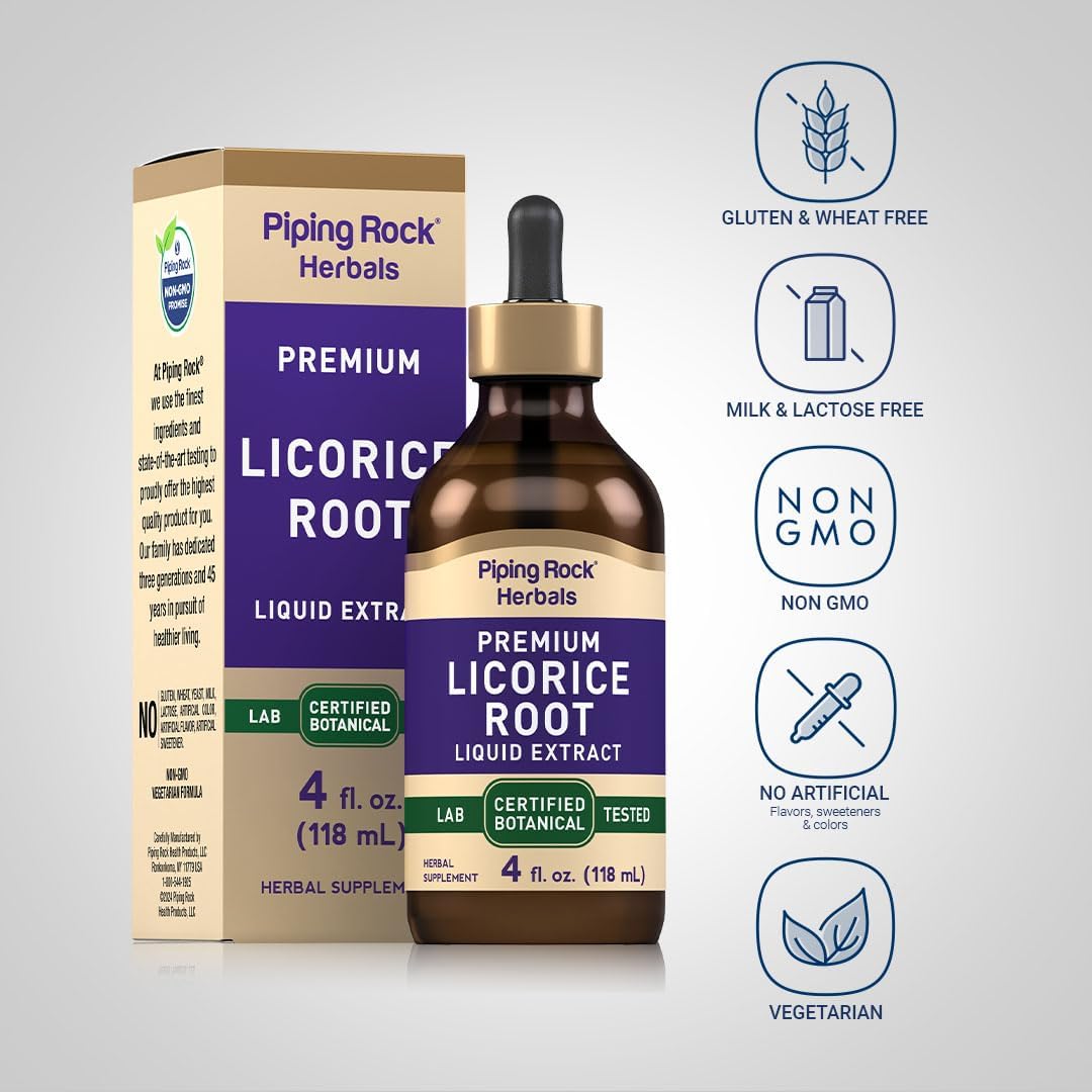Licorice Root Extract Tincture - 4 Fl Oz Liquid Herb Drops - Vegetarian Supplement - Alcohol Free - Non-GMO, Gluten Free - Piping Rock - Espot.com.au