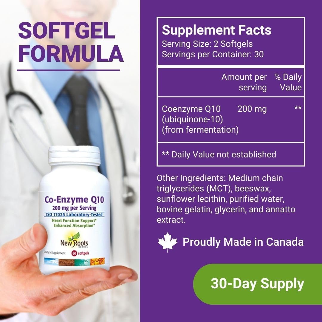 New Roots Herbal Coenzyme Q10 (CoQ10) 200 mg Softgels - Heart & Energy Support - Naturopathic Doctor Formulated - 30-Day Supply - Espot.com.au