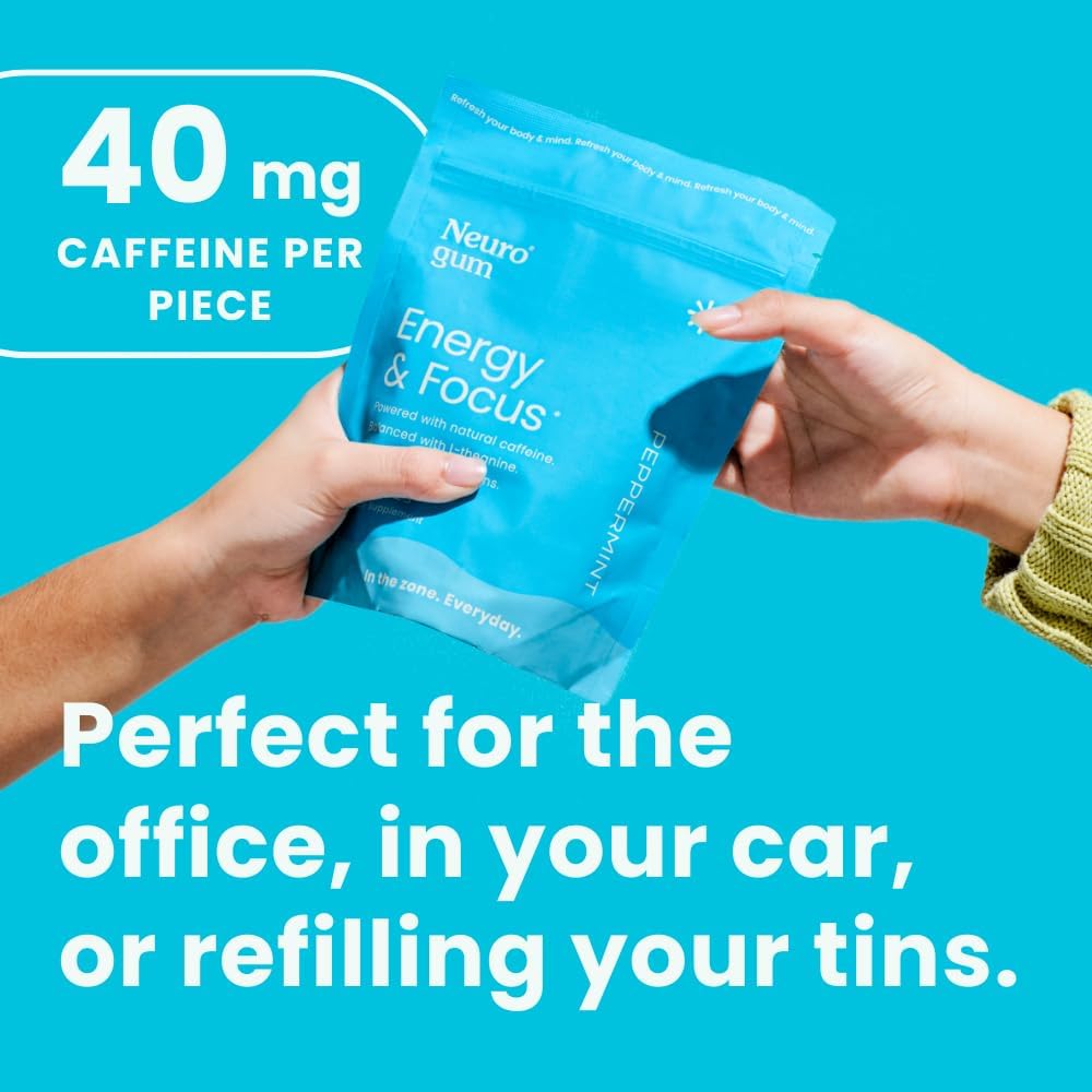 Sugar-Free NeuroGum Energy Caffeine Gum (144 Pieces) with L-Theanine, Natural Caffeine, Vitamin B12 & B6 - Nootropic Energy Supplement for Women & Men - Peppermint & Cinnamon Flavor - Espot.com.au