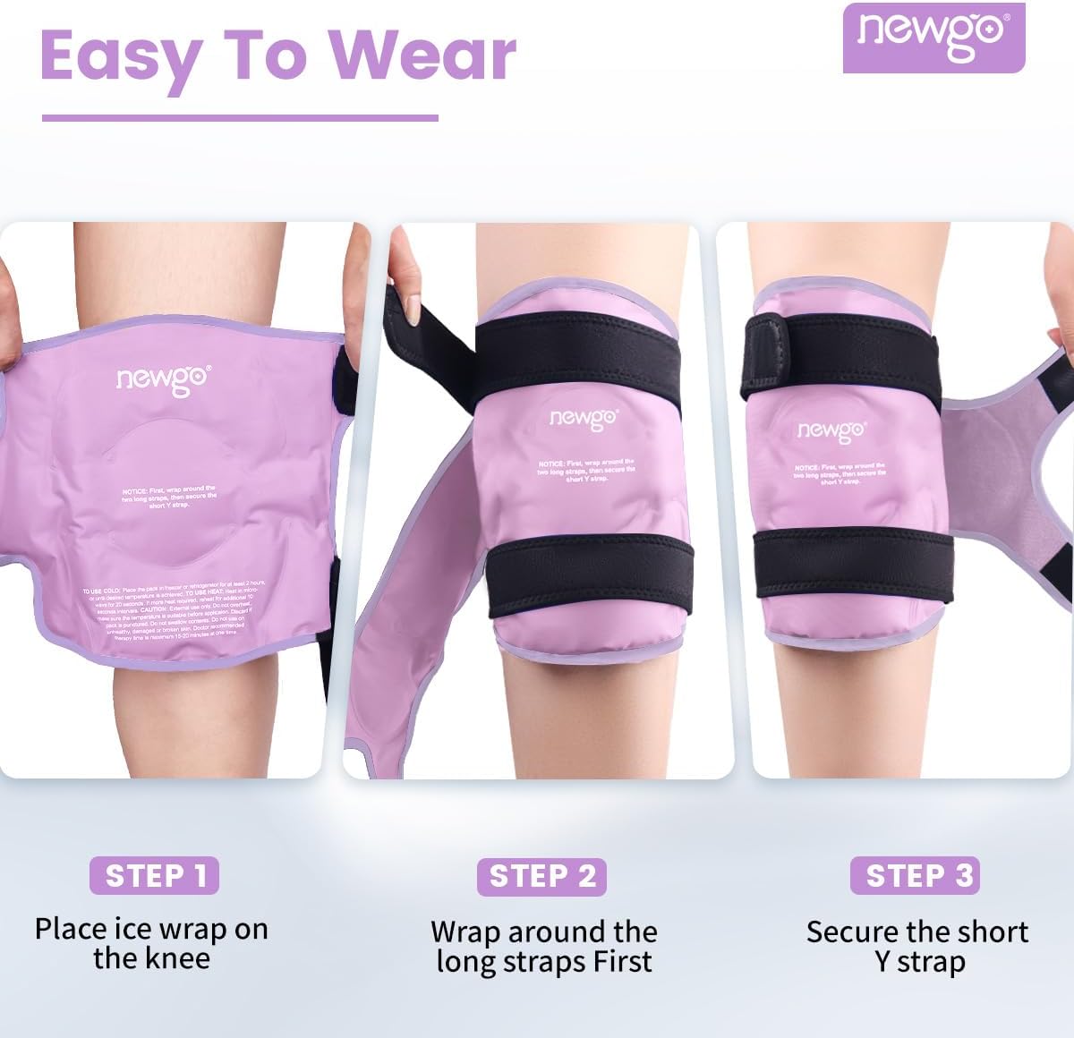 Reusable Gel Ice Pack Knee Wrap for Knee Injuries, Swelling - Purple - Ideal for Meniscus Tear, ACL, Knee Replacement Surgery - NEWGO - Espot.com.au