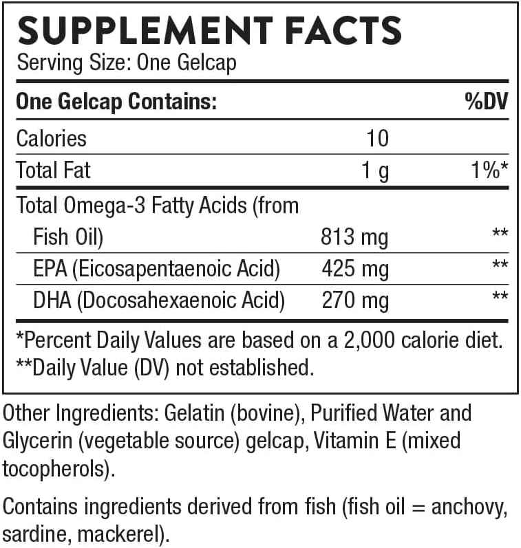 THORNE Super EPA Omega-3 Fish Oil Supplement - 425mg EPA & 270mg DHA - Brain, Heart, Joint, Skin Support - 90 Gelcaps, Gluten-Free
