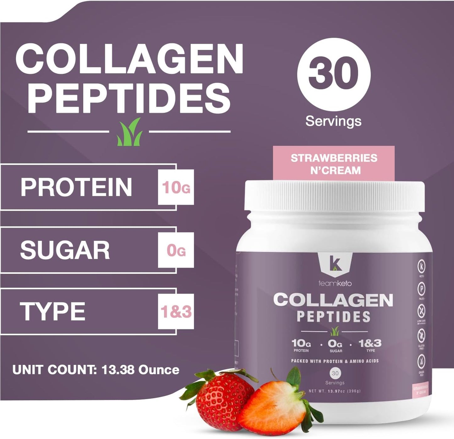 grass-fed-collagen-peptides-powder-for-hair-skin-nails-joints---type-1-3-supplement---strawberries-ncream-flavor---397g---30-servings---teamketo-7